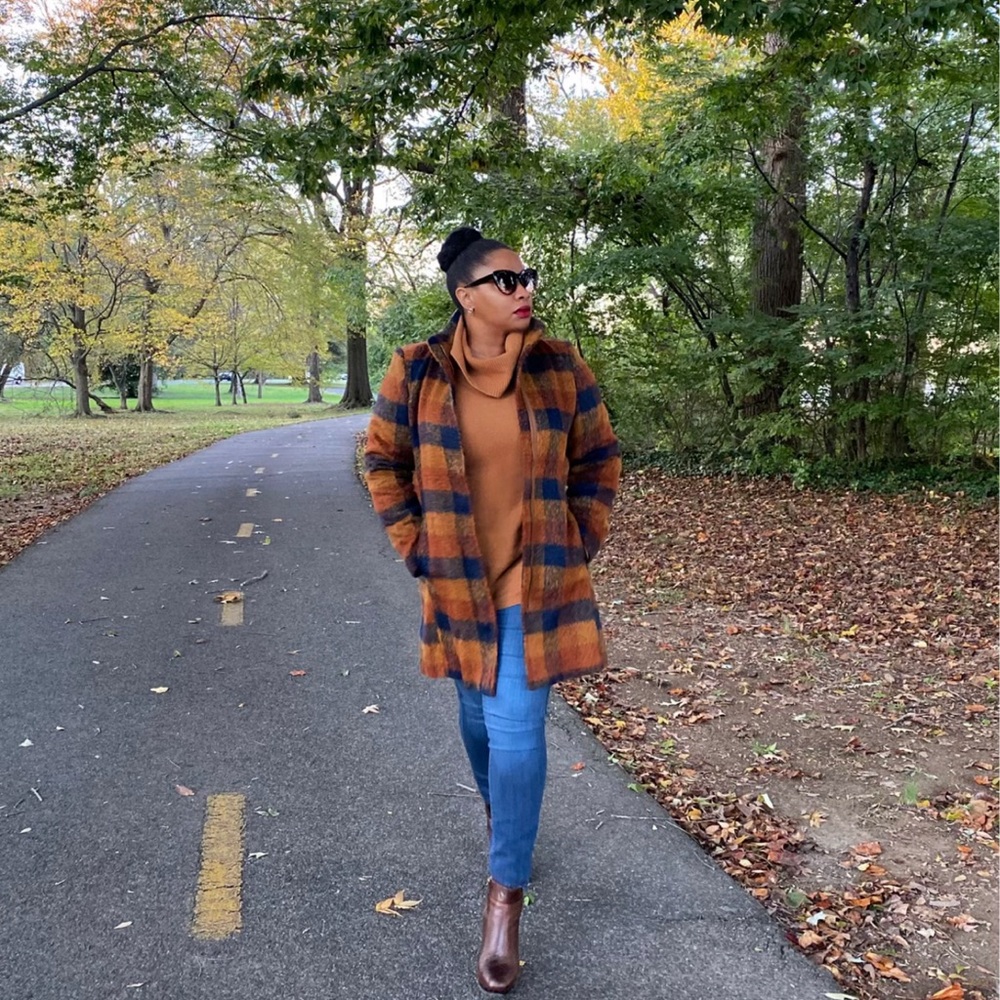 Plaid Zip Pea Coat